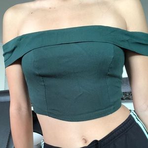 Charlotte Russe Green Off the shoulder Crop top